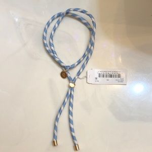 Lauren Ralph Lauren Satin Blue & White Striped Wrap Bracelet Logo NWT